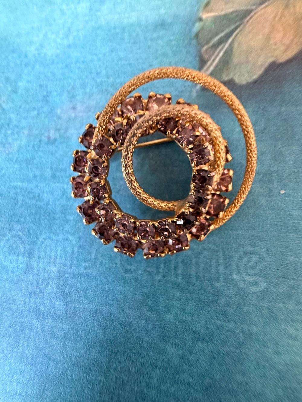 Gold-Tone Circular Brooch with Purple Stones - Women Jewelry
